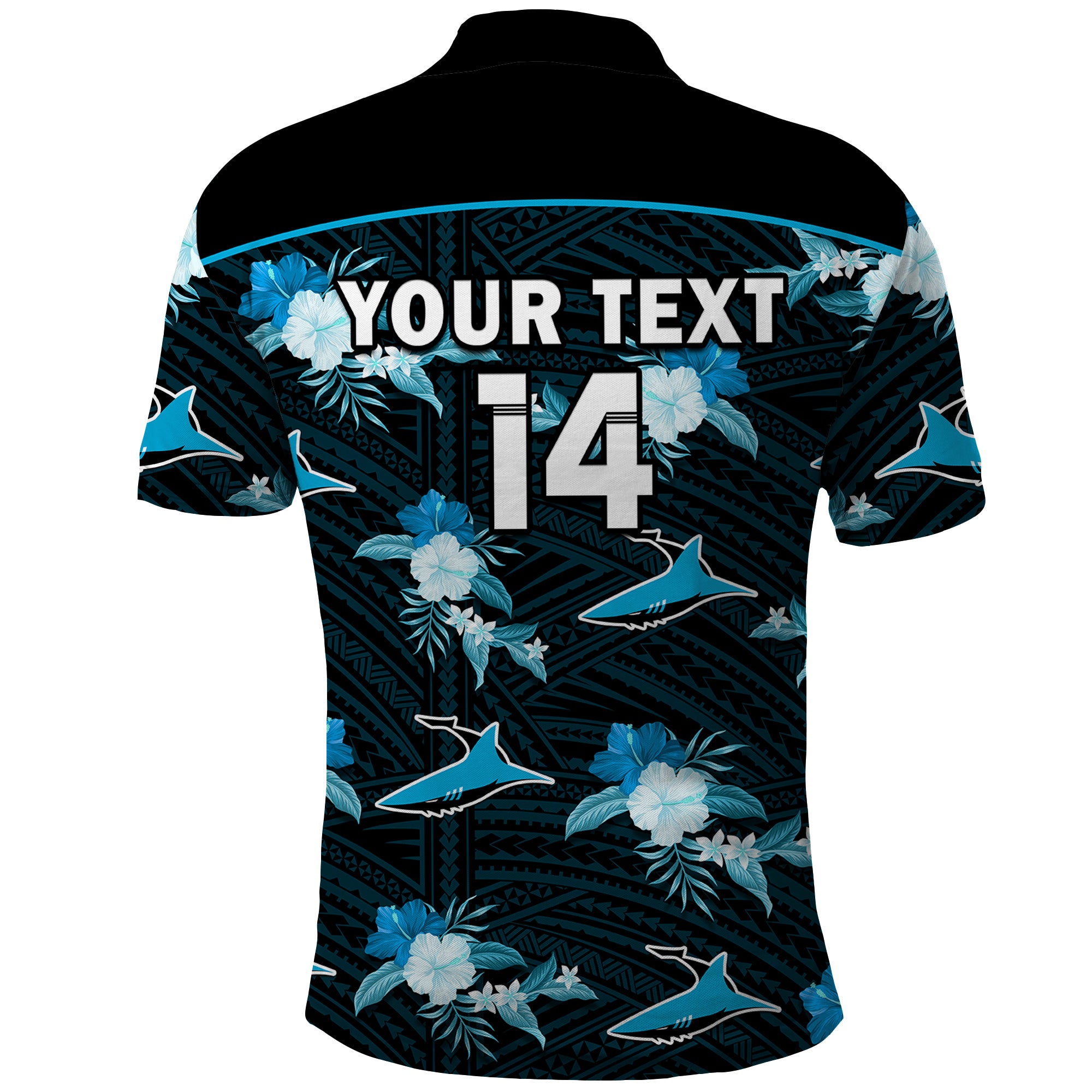 (Custom Text And Number) Sharks Rugby Polo Shirt Polynesian Tribal Mix Tropical Hawaiian Style - Vibe Hoodie Shop