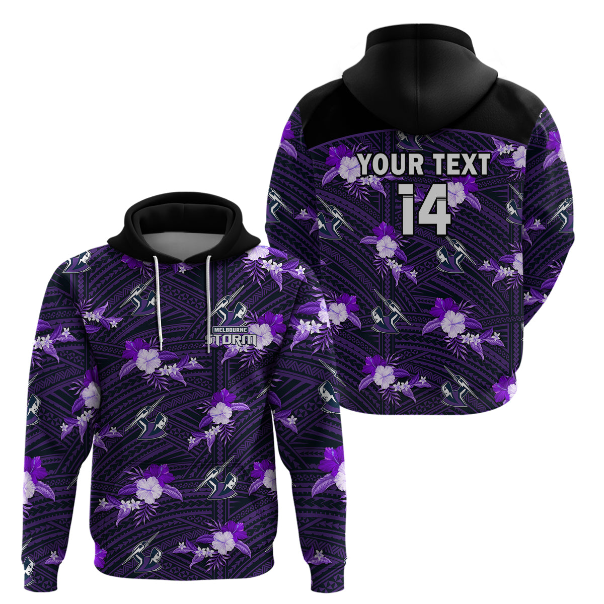 (Custom Text And Number) Storm Rugby Hoodie Polynesian Tribal Mix Tropical Hawaiian Style - Vibe Hoodie Shop