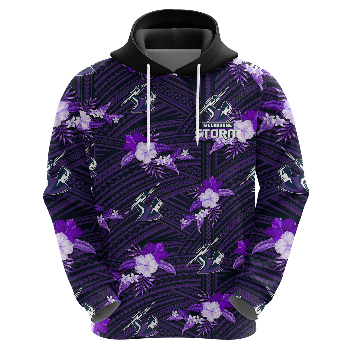 (Custom Text And Number) Storm Rugby Hoodie Polynesian Tribal Mix Tropical Hawaiian Style - Vibe Hoodie Shop