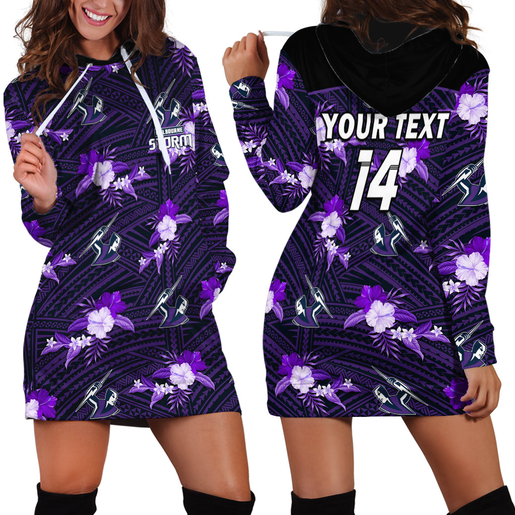 (Custom Text And Number) Storm Rugby Hoodie Dress Polynesian Tribal Mix Tropical Hawaiian Style - Vibe Hoodie Shop