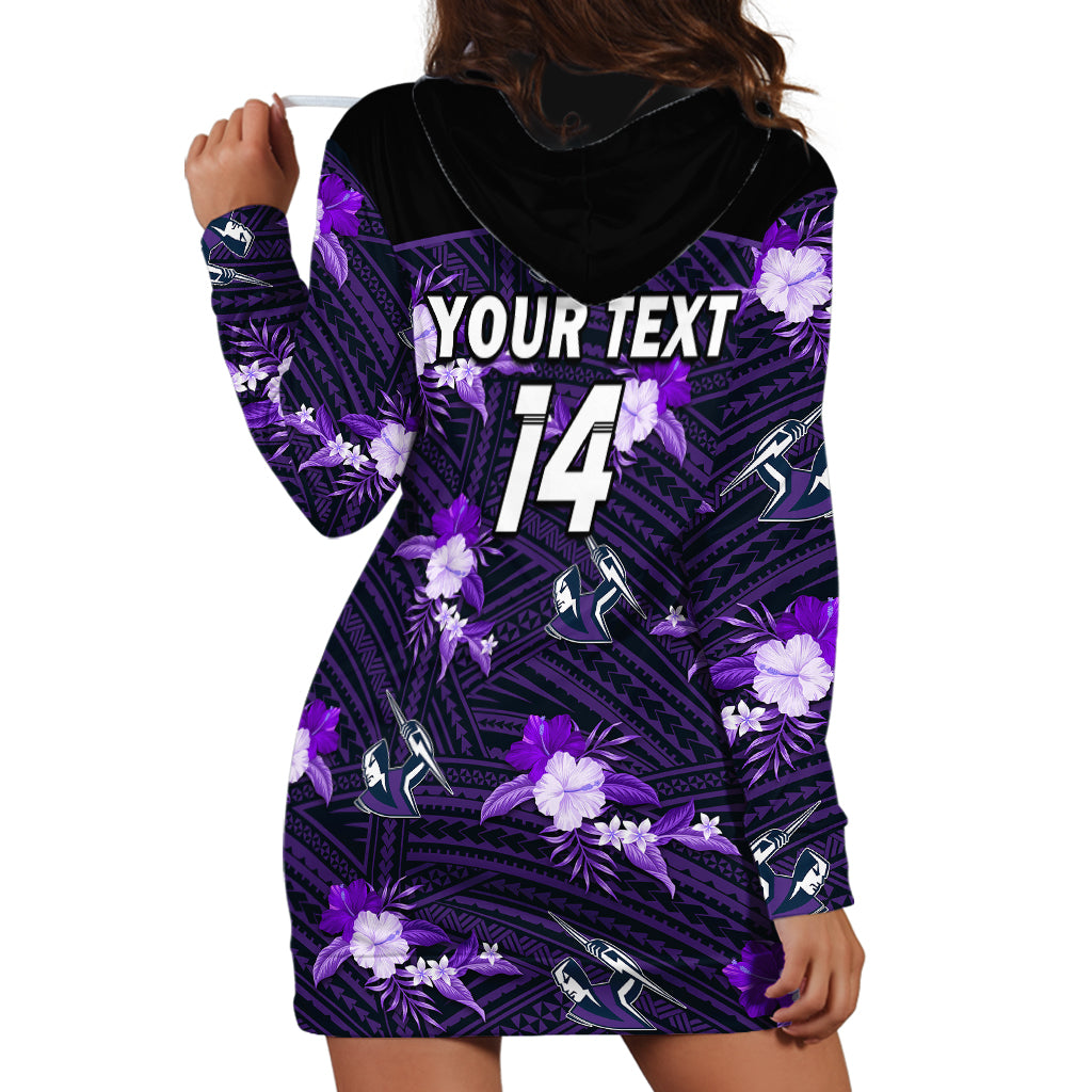 (Custom Text And Number) Storm Rugby Hoodie Dress Polynesian Tribal Mix Tropical Hawaiian Style - Vibe Hoodie Shop