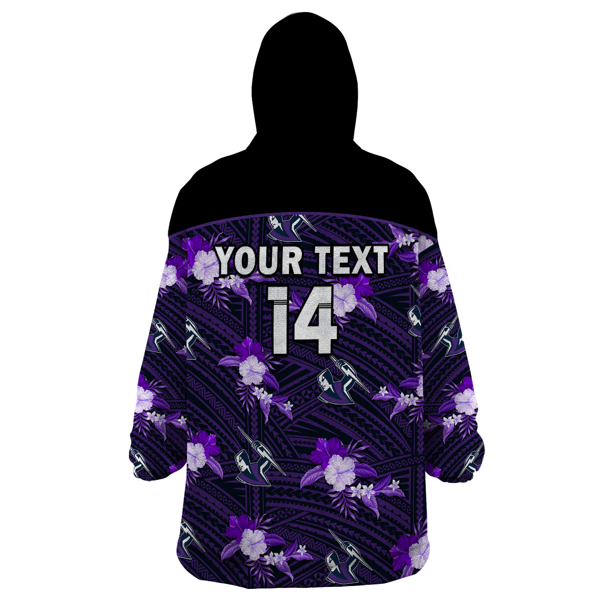 (Custom Text And Number) Storm Rugby Wearable Blanket Hoodie Polynesian Tribal Mix Tropical Hawaiian Style - Vibe Hoodie Shop