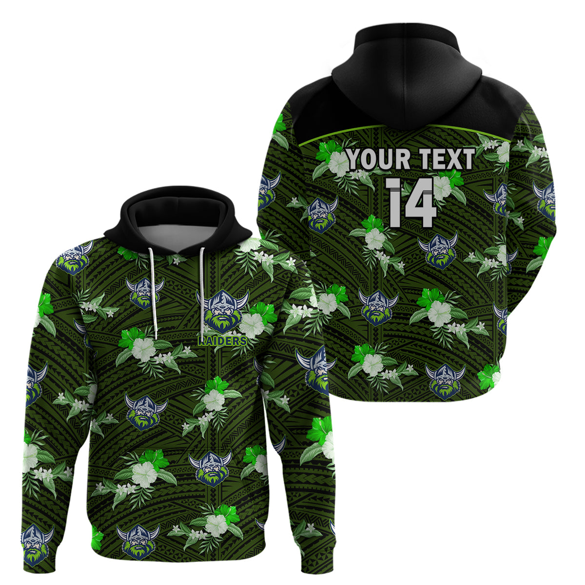 (Custom Text And Number) Raiders Rugby Hoodie Polynesian Tribal Mix Tropical Hawaiian Style - Vibe Hoodie Shop