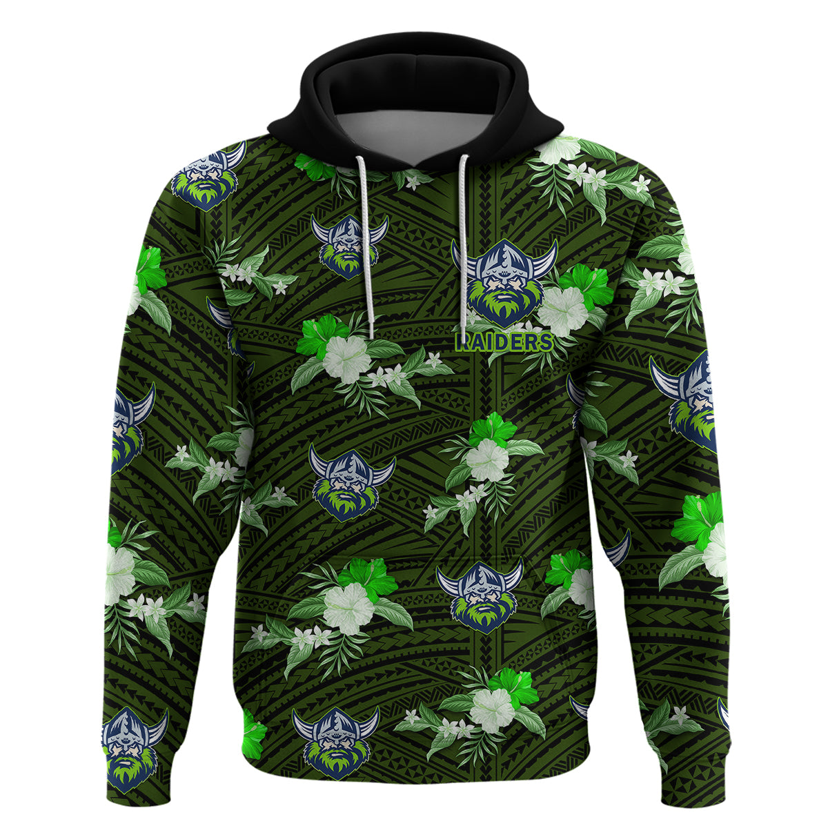 (Custom Text And Number) Raiders Rugby Hoodie Polynesian Tribal Mix Tropical Hawaiian Style - Vibe Hoodie Shop