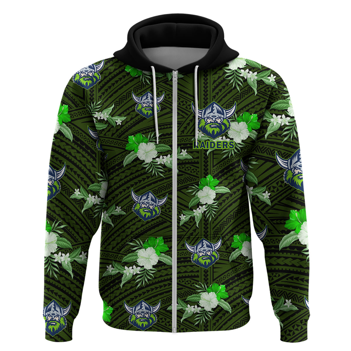 (Custom Text And Number) Raiders Rugby Hoodie Polynesian Tribal Mix Tropical Hawaiian Style - Vibe Hoodie Shop