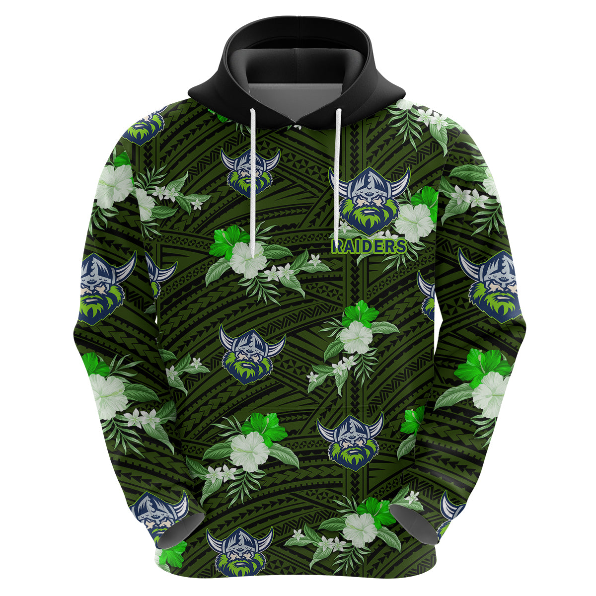(Custom Text And Number) Raiders Rugby Hoodie Polynesian Tribal Mix Tropical Hawaiian Style - Vibe Hoodie Shop