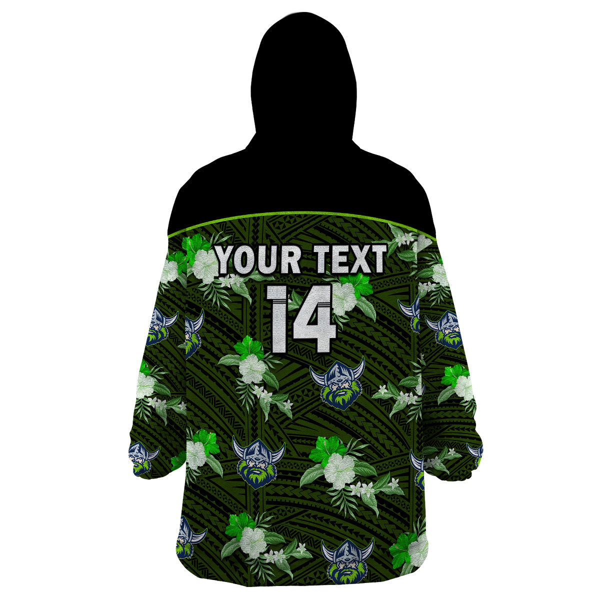 (Custom Text And Number) Raiders Rugby Wearable Blanket Hoodie Polynesian Tribal Mix Tropical Hawaiian Style - Vibe Hoodie Shop