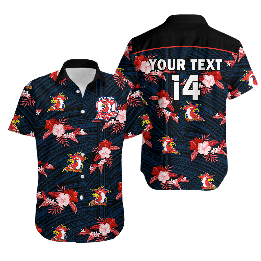 (Custom Text And Number) Roosters Rugby Hawaiian Shirt Polynesian Tribal Mix Tropical Hawaiian Style - Vibe Hoodie Shop