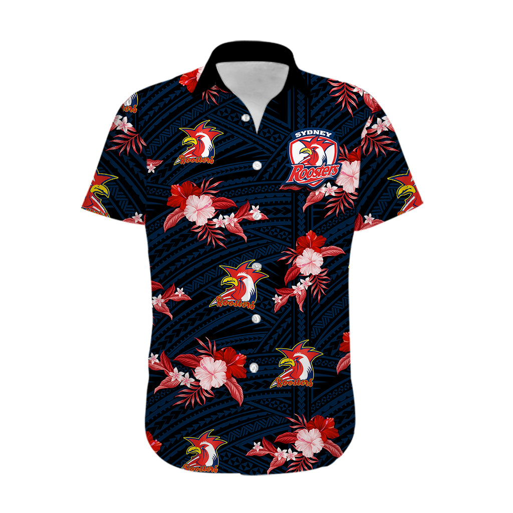 (Custom Text And Number) Roosters Rugby Hawaiian Shirt Polynesian Tribal Mix Tropical Hawaiian Style - Vibe Hoodie Shop