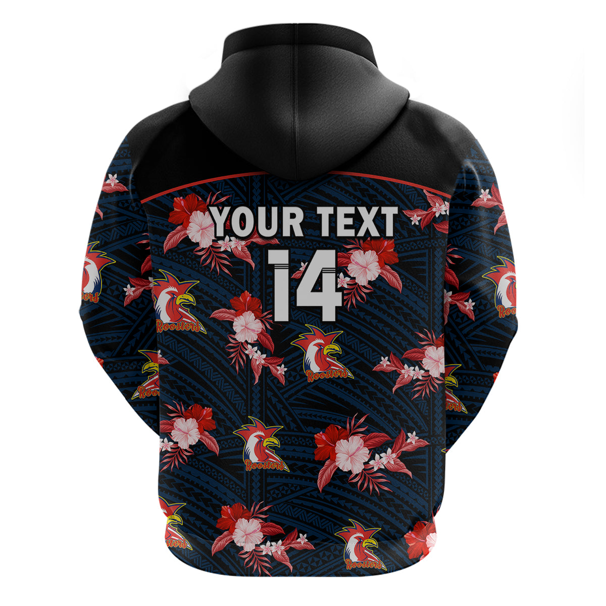 (Custom Text And Number) Roosters Rugby Hoodie Polynesian Tribal Mix Tropical Hawaiian Style - Vibe Hoodie Shop