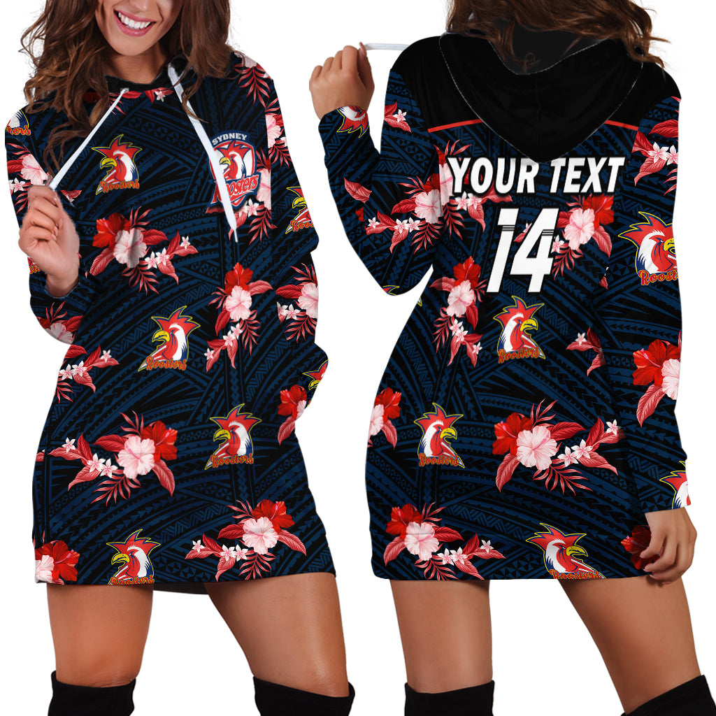 (Custom Text And Number) Roosters Rugby Hoodie Dress Polynesian Tribal Mix Tropical Hawaiian Style - Vibe Hoodie Shop