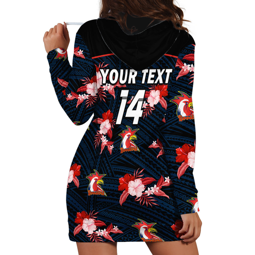 (Custom Text And Number) Roosters Rugby Hoodie Dress Polynesian Tribal Mix Tropical Hawaiian Style - Vibe Hoodie Shop