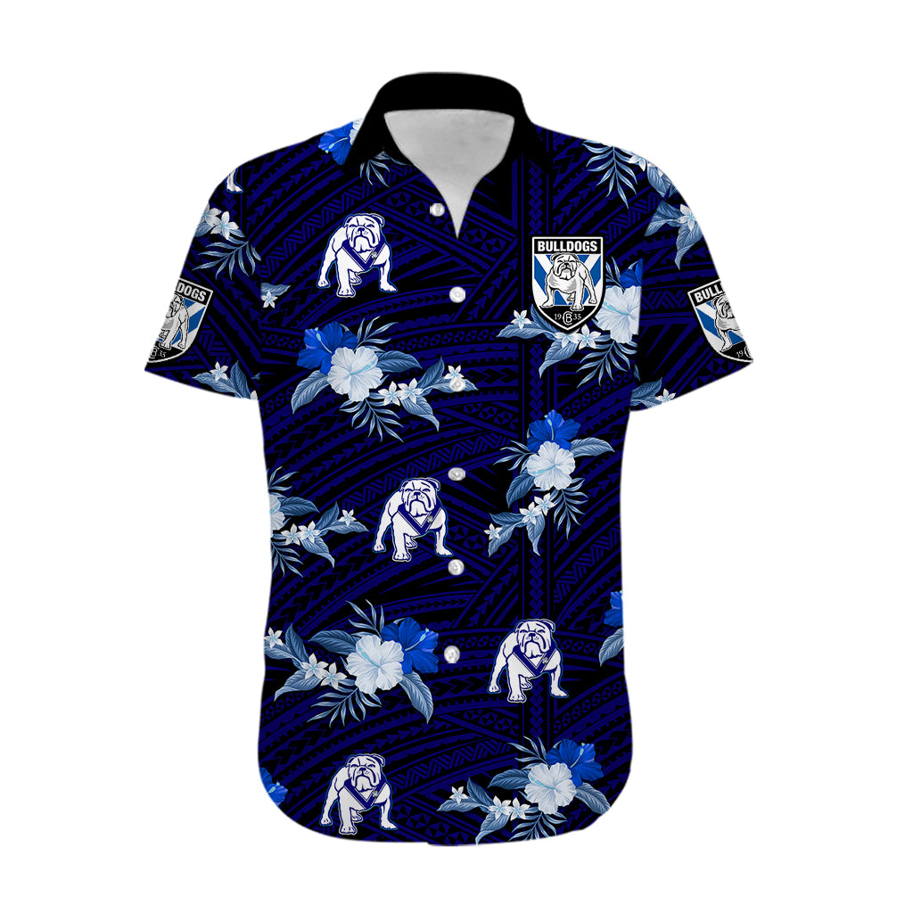 (Custom Text And Number) Bulldogs Rugby Hawaiian Shirt Polynesian Tribal Mix Tropical Hawaiian Style - Vibe Hoodie Shop