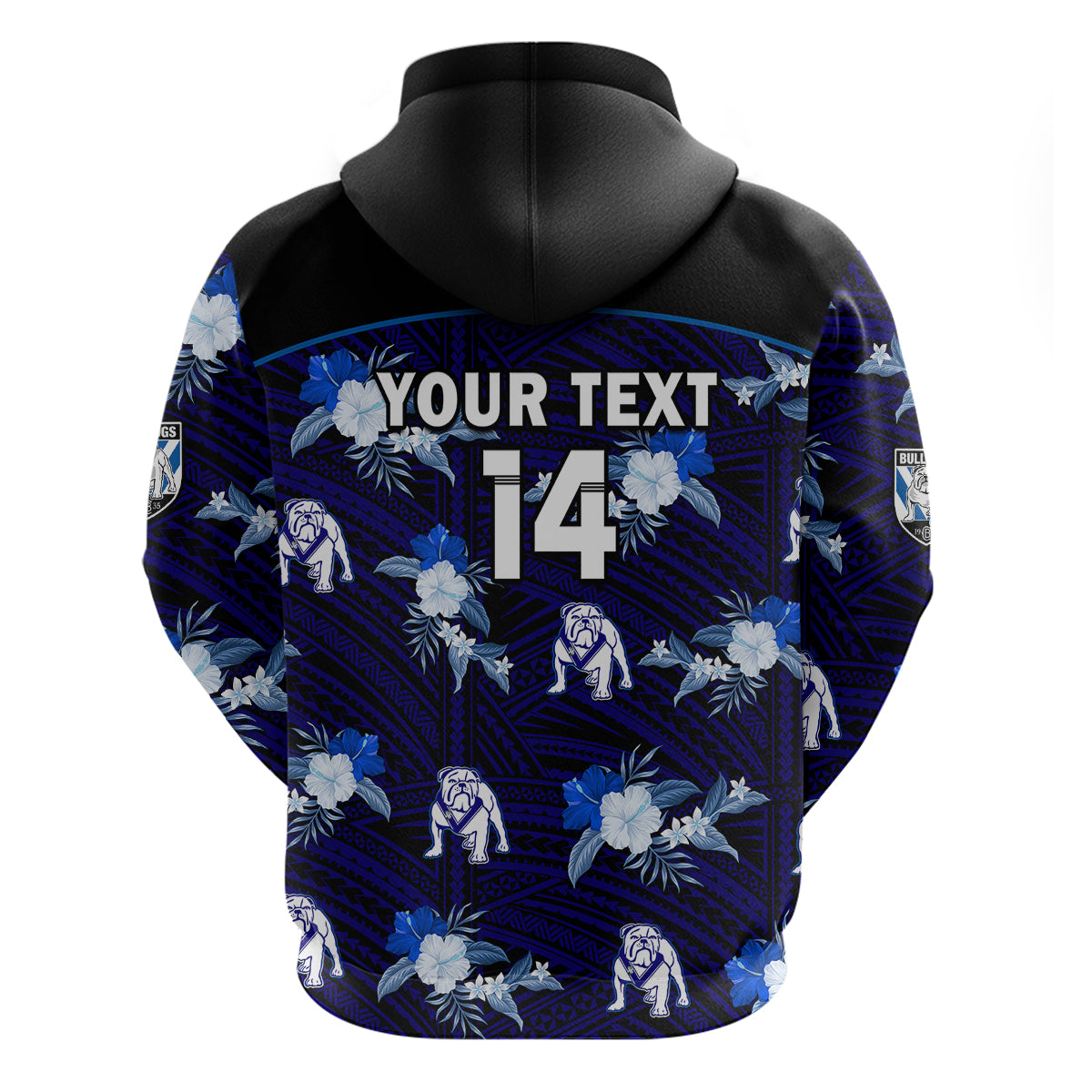 (Custom Text And Number) Bulldogs Rugby Hoodie Polynesian Tribal Mix Tropical Hawaiian Style - Vibe Hoodie Shop