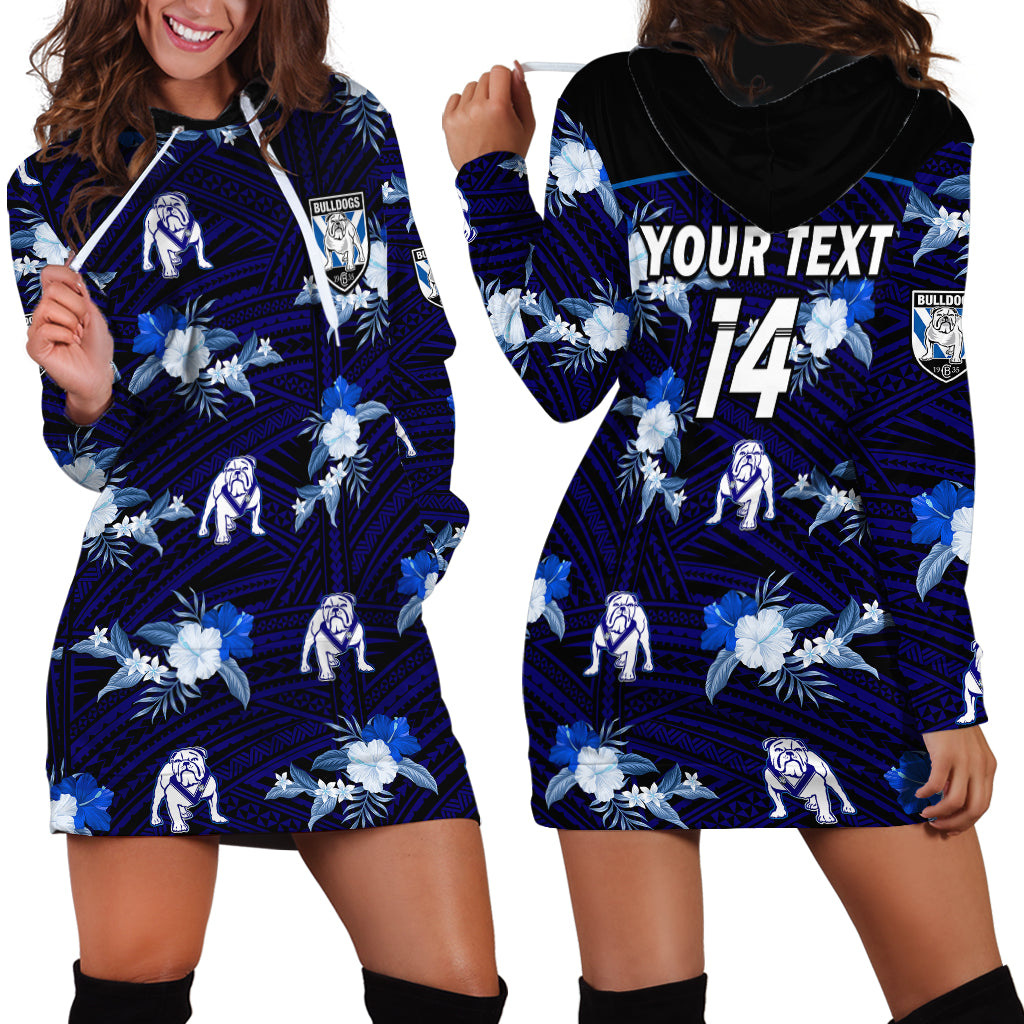 (Custom Text And Number) Bulldogs Rugby Hoodie Dress Polynesian Tribal Mix Tropical Hawaiian Style - Vibe Hoodie Shop