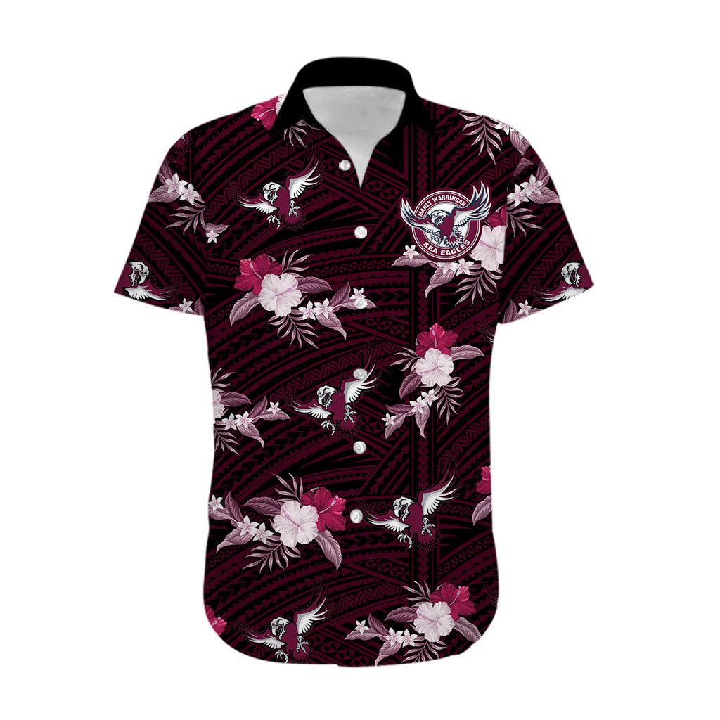 (Custom Text And Number) Sea Eagles Rugby Hawaiian Shirt Polynesian Tribal Mix Tropical Hawaiian Style - Vibe Hoodie Shop