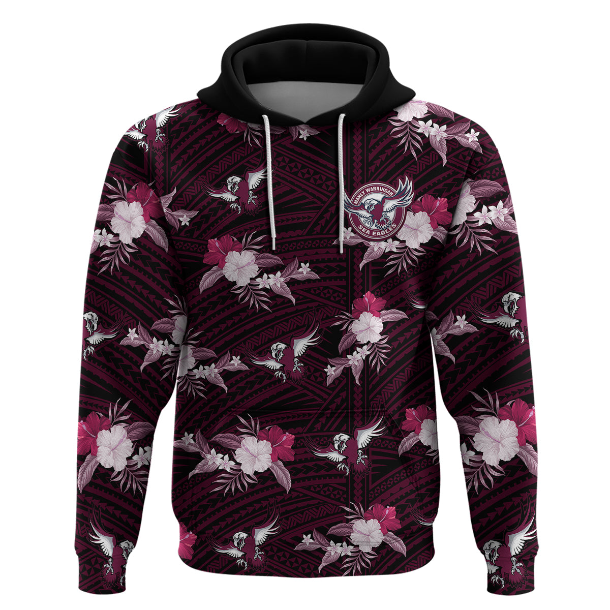 (Custom Text And Number) Sea Eagles Rugby Hoodie Polynesian Tribal Mix Tropical Hawaiian Style - Vibe Hoodie Shop