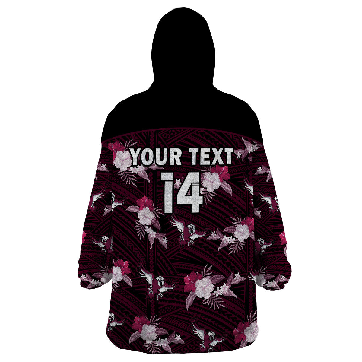 (Custom Text And Number) Sea Eagles Rugby Wearable Blanket Hoodie Polynesian Tribal Mix Tropical Hawaiian Style - Vibe Hoodie Shop