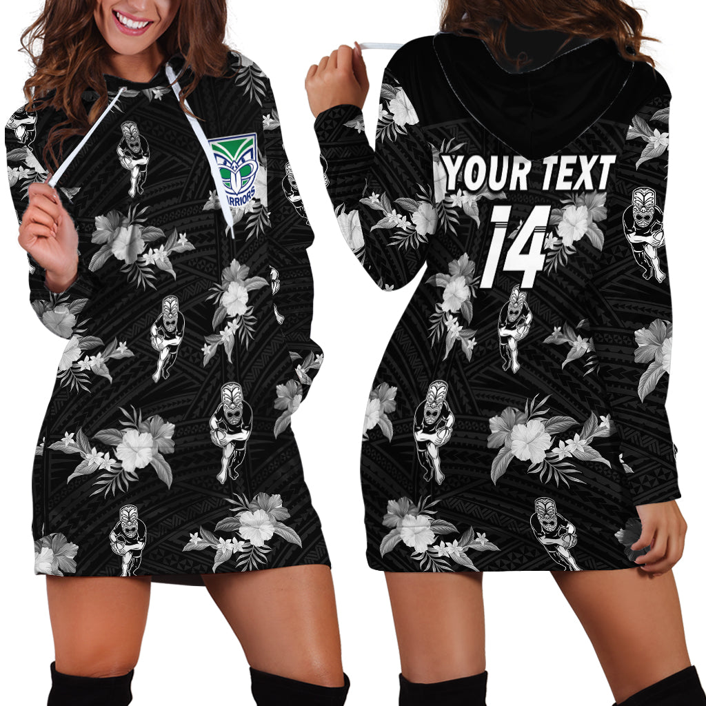 (Custom Text And Number) Warriors Rugby Hoodie Dress NZ Polynesian Tribal Mix Tropical Hawaiian Style - Vibe Hoodie Shop