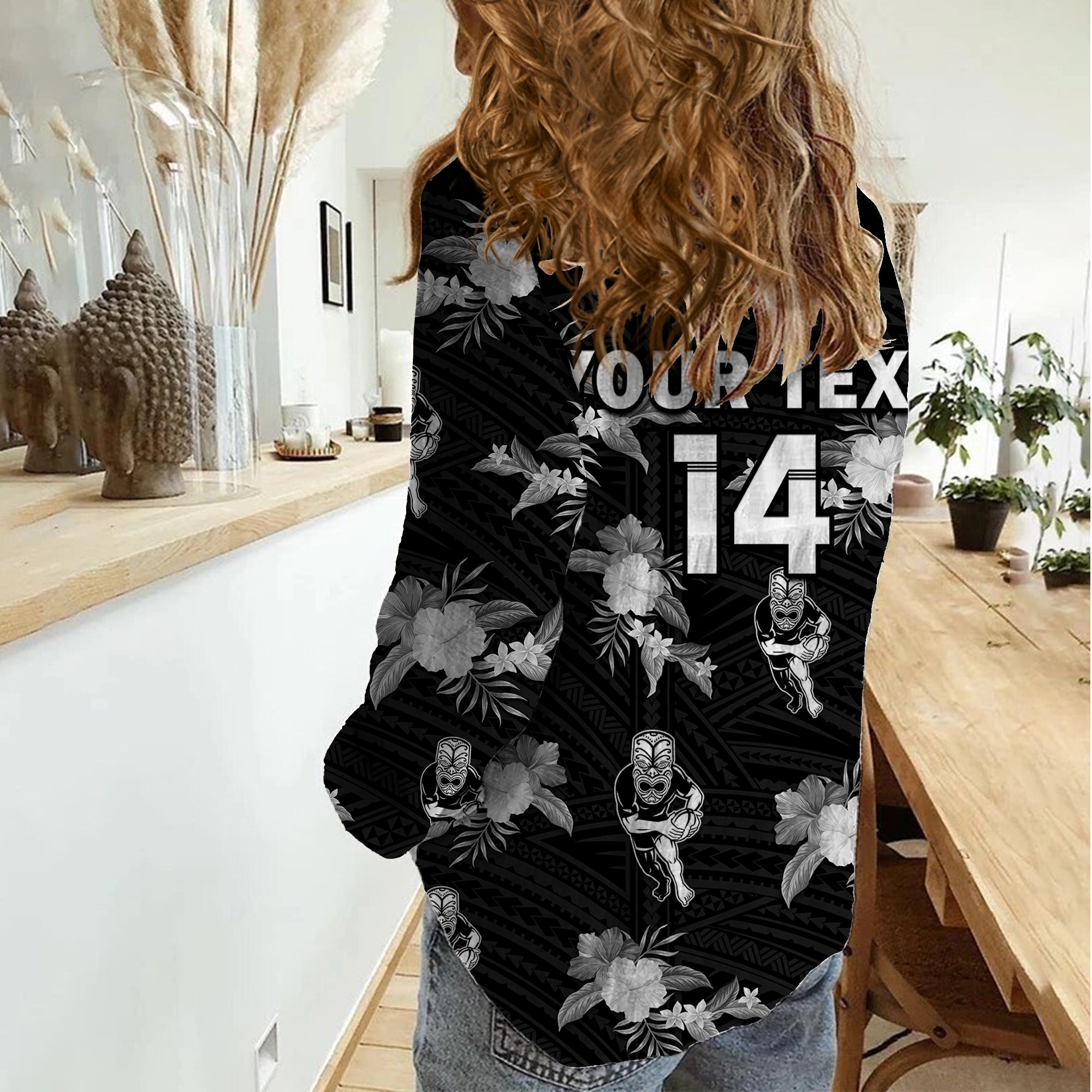 (Custom Text And Number) Warriors Rugby Women Casual Shirt NZ Polynesian Tribal Mix Tropical Hawaiian Style - Vibe Hoodie Shop