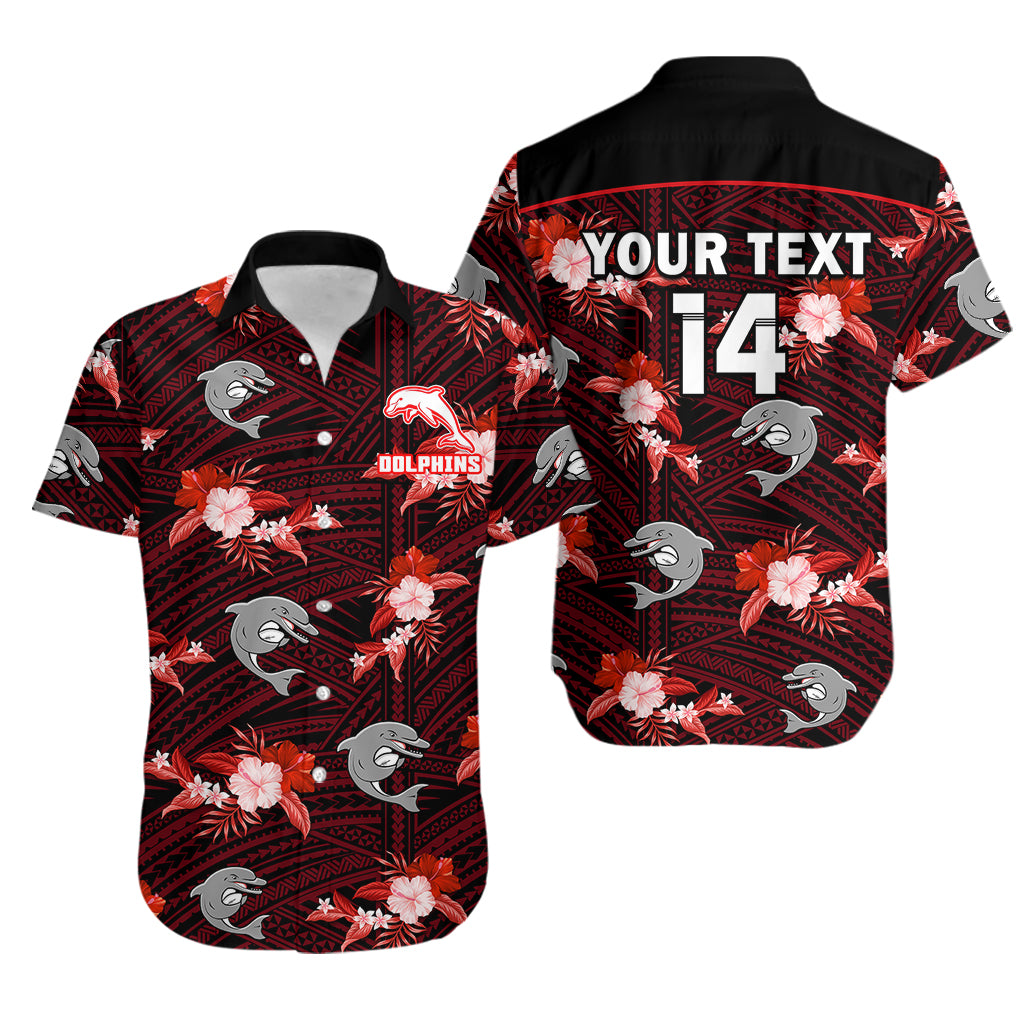 (Custom Text And Number) Dolphins Rugby Hawaiian Shirt Polynesian Tribal Mix Tropical Hawaiian Style - Vibe Hoodie Shop