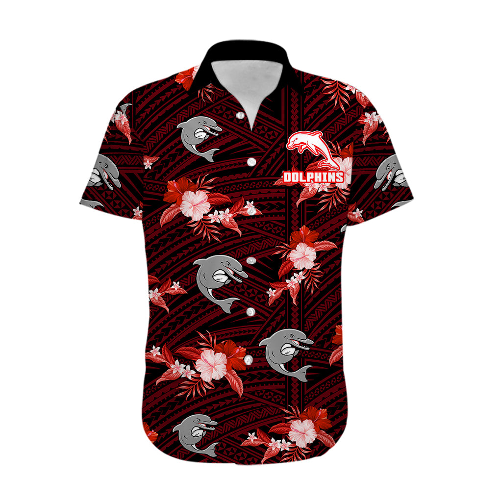 (Custom Text And Number) Dolphins Rugby Hawaiian Shirt Polynesian Tribal Mix Tropical Hawaiian Style - Vibe Hoodie Shop