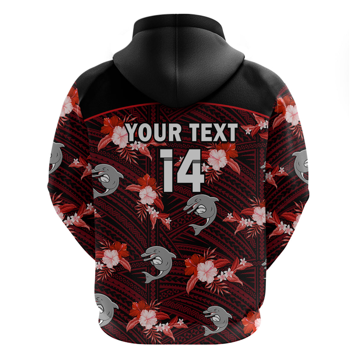 (Custom Text And Number) Dolphins Rugby Hoodie Polynesian Tribal Mix Tropical Hawaiian Style - Vibe Hoodie Shop