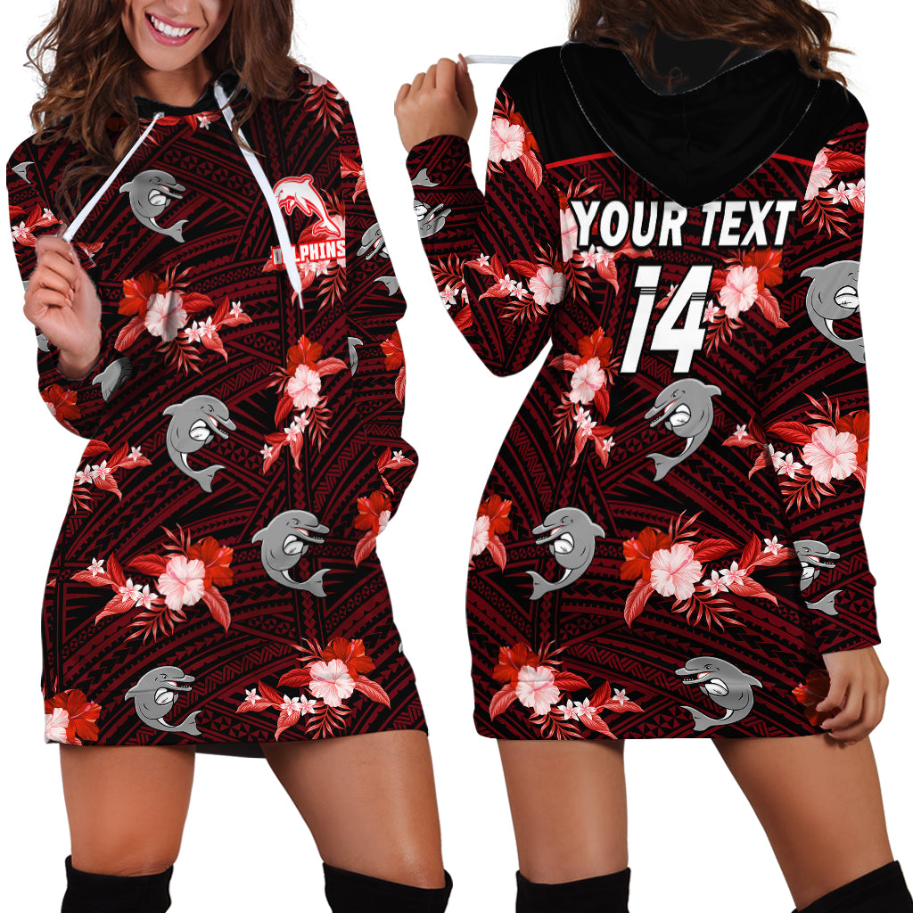 (Custom Text And Number) Dolphins Rugby Hoodie Dress Polynesian Tribal Mix Tropical Hawaiian Style - Vibe Hoodie Shop