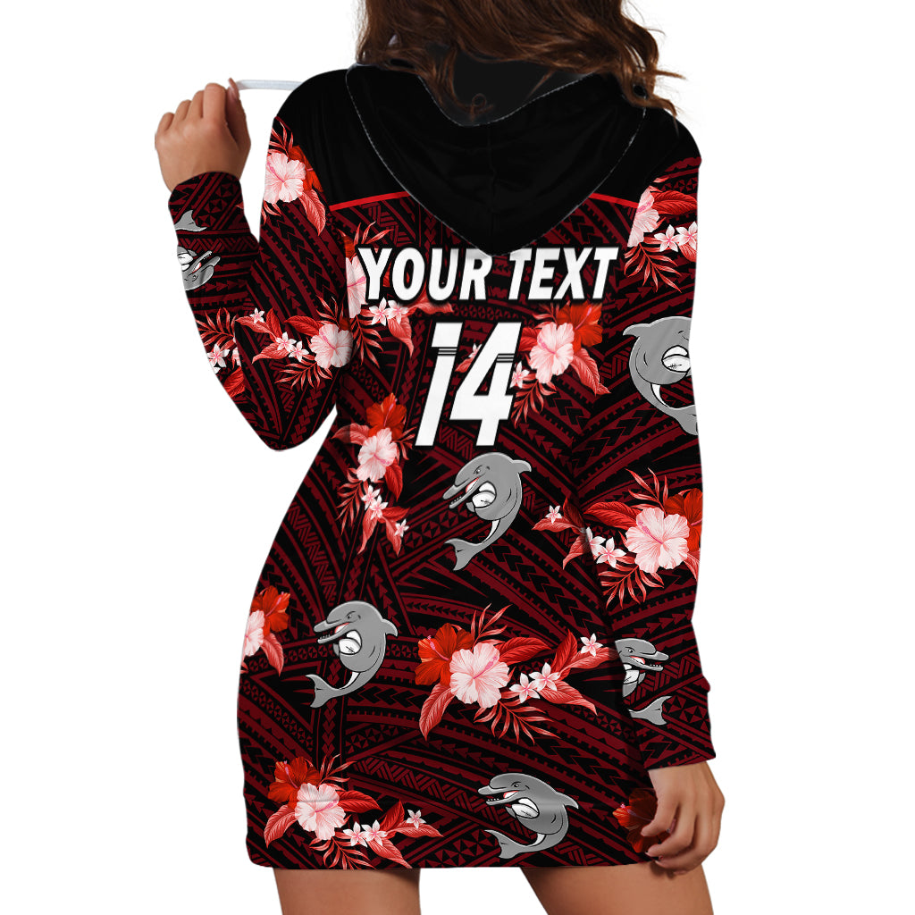 (Custom Text And Number) Dolphins Rugby Hoodie Dress Polynesian Tribal Mix Tropical Hawaiian Style - Vibe Hoodie Shop