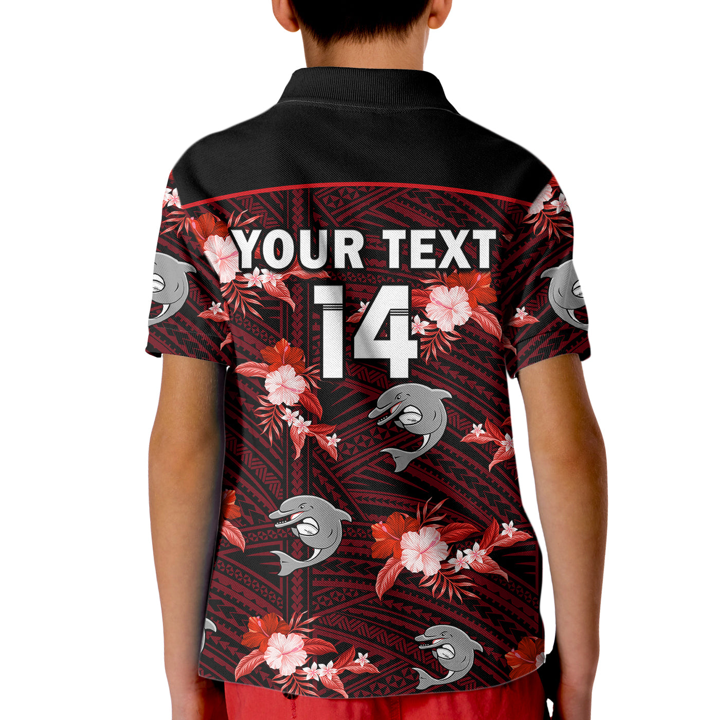 (Custom Text And Number) Dolphins Rugby Kid Polo Shirt Polynesian Tribal Mix Tropical Hawaiian Style - Vibe Hoodie Shop