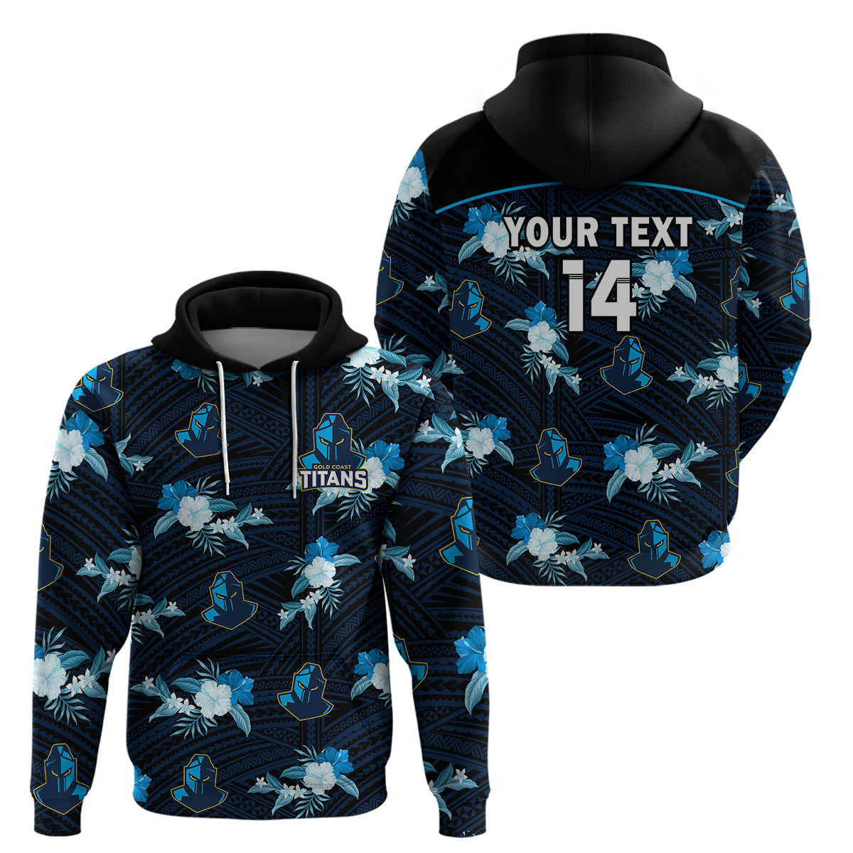 (Custom Text And Number) Titans Rugby Hoodie Polynesian Tribal Mix Tropical Hawaiian Style - Vibe Hoodie Shop