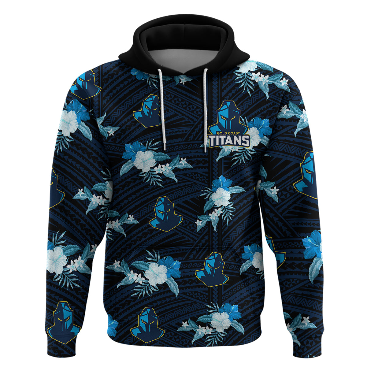 (Custom Text And Number) Titans Rugby Hoodie Polynesian Tribal Mix Tropical Hawaiian Style - Vibe Hoodie Shop