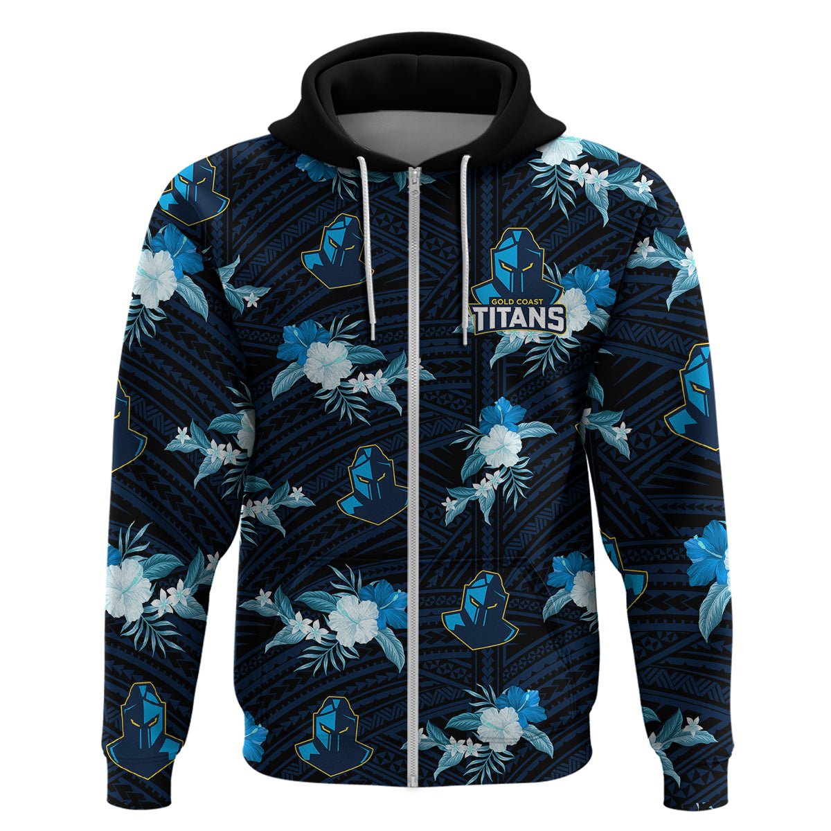 (Custom Text And Number) Titans Rugby Hoodie Polynesian Tribal Mix Tropical Hawaiian Style - Vibe Hoodie Shop