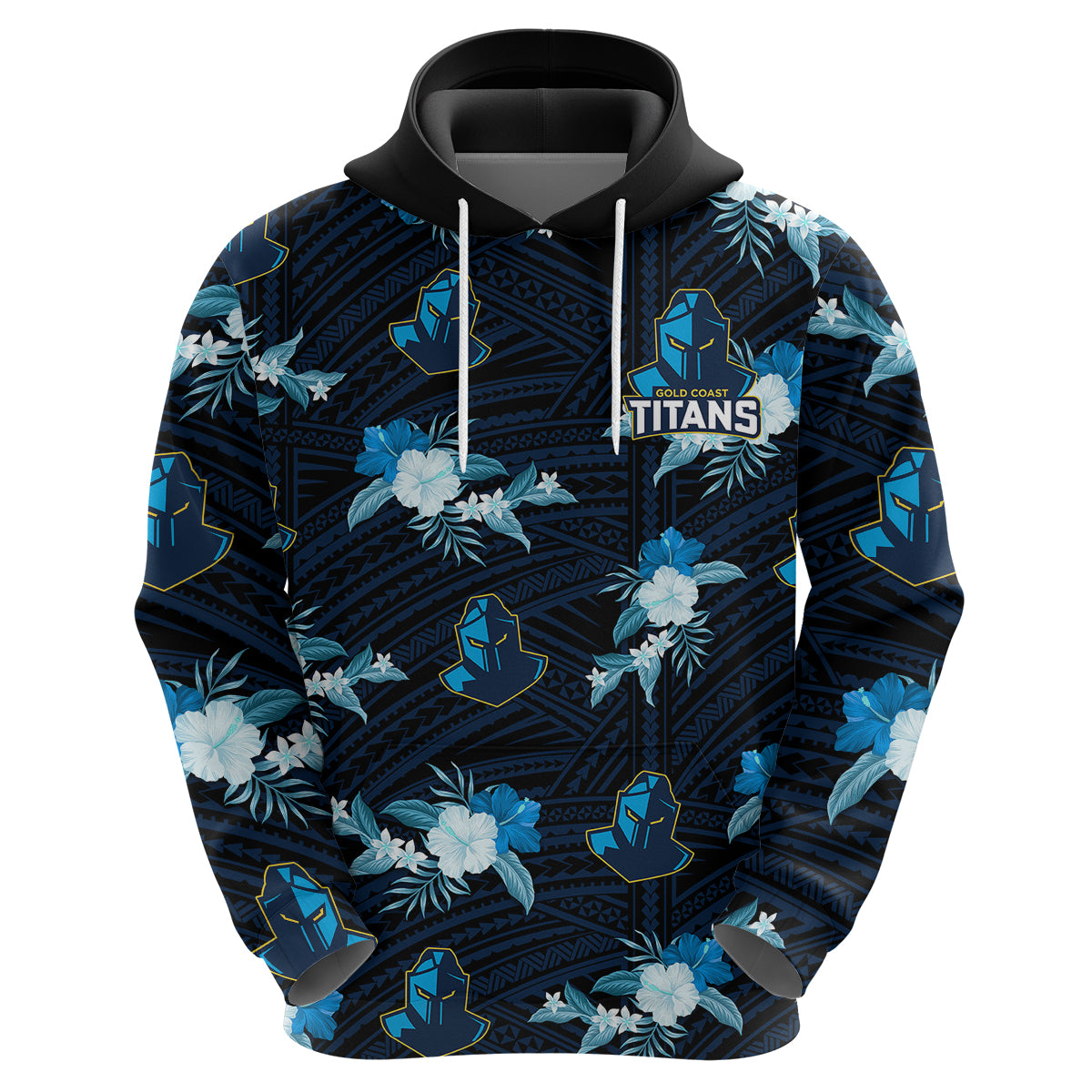 (Custom Text And Number) Titans Rugby Hoodie Polynesian Tribal Mix Tropical Hawaiian Style - Vibe Hoodie Shop