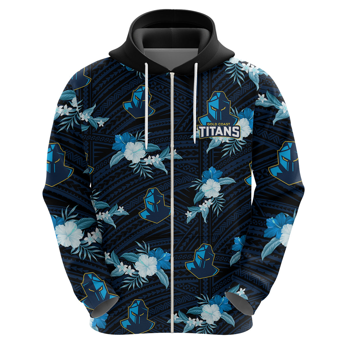 (Custom Text And Number) Titans Rugby Hoodie Polynesian Tribal Mix Tropical Hawaiian Style - Vibe Hoodie Shop