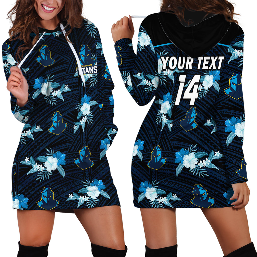 (Custom Text And Number) Titans Rugby Hoodie Dress Polynesian Tribal Mix Tropical Hawaiian Style - Vibe Hoodie Shop