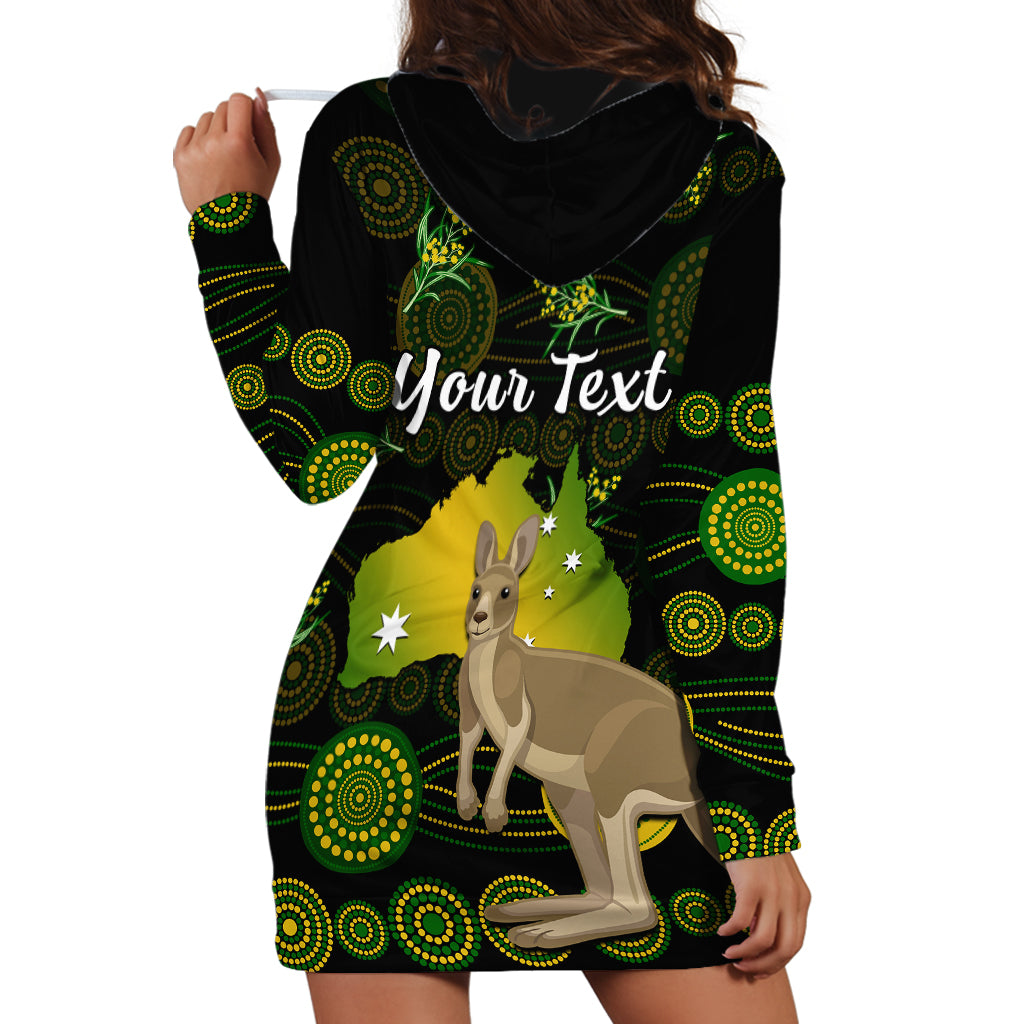 (Custom Personalised) Australia Hoodie Dress Golden Wattle Mix Kangaroo And Map - Vibe Hoodie Shop