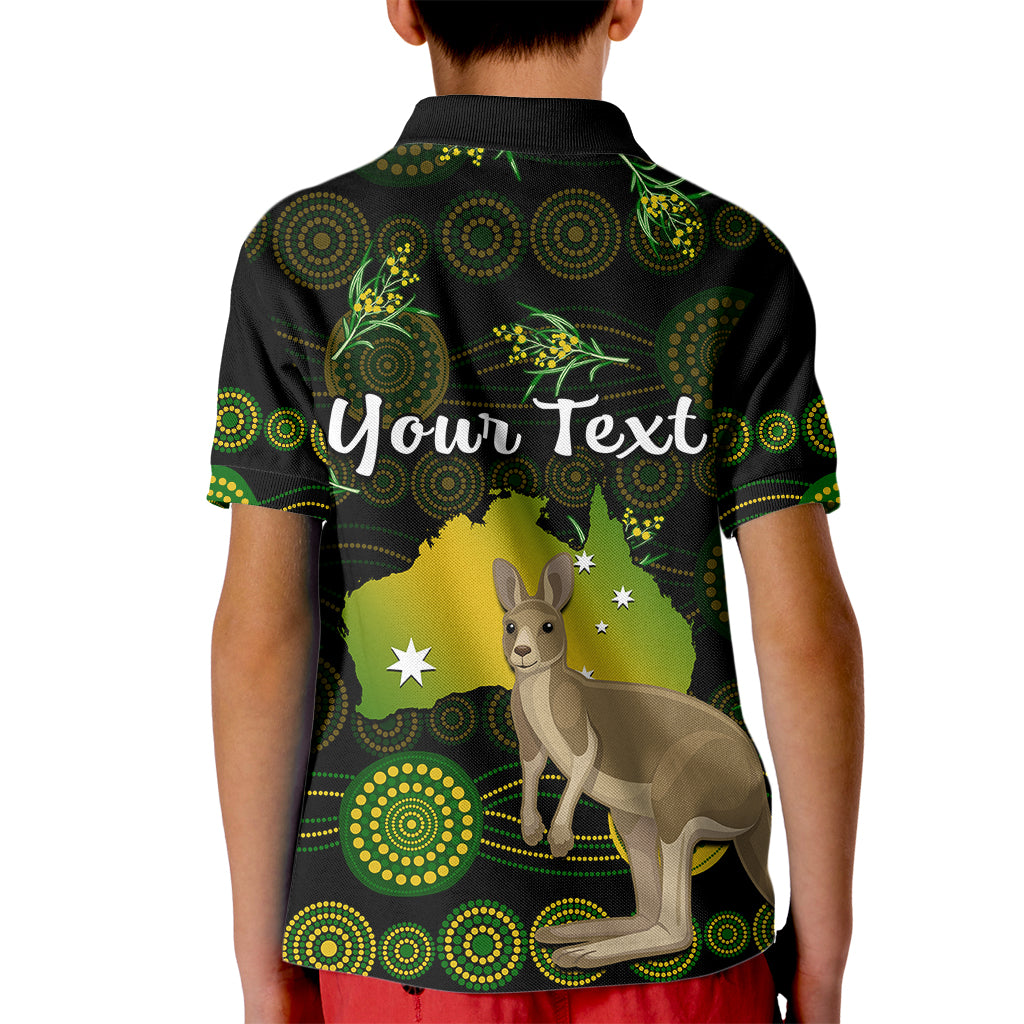 (Custom Personalised) Australia Kid Polo Shirt Golden Wattle Mix Kangaroo And Map - Vibe Hoodie Shop