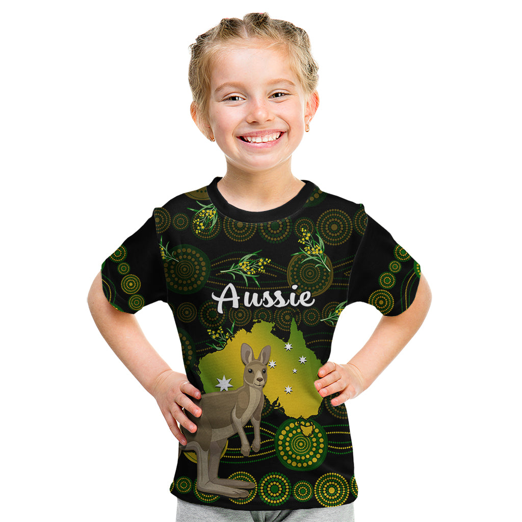 (Custom Personalised) Australia Kid T Shirt Golden Wattle Mix Kangaroo And Map - Vibe Hoodie Shop