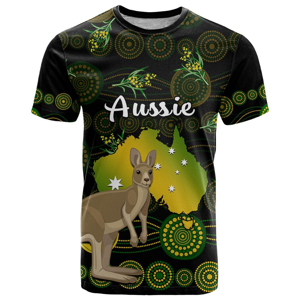 (Custom Personalised) Australia T Shirt Golden Wattle Mix Kangaroo And Map - Vibe Hoodie Shop