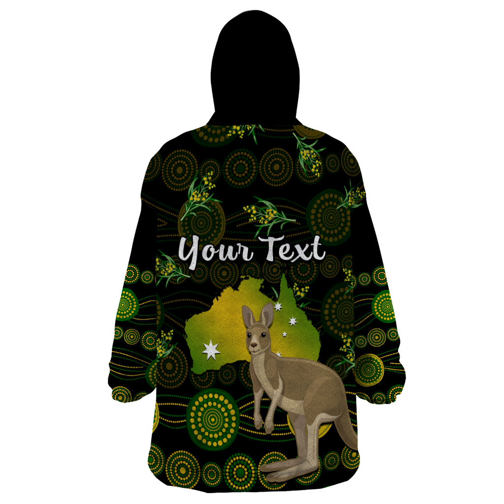 (Custom Personalised) Australia Wearable Blanket Hoodie Golden Wattle Mix Kangaroo And Map - Vibe Hoodie Shop