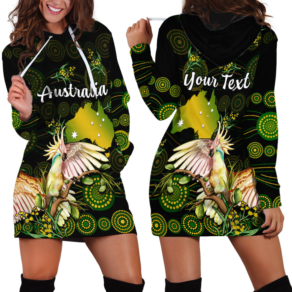 (Custom Personalised) Australia Hoodie Dress Golden Wattle Mix Cockatoo And Map - Vibe Hoodie Shop