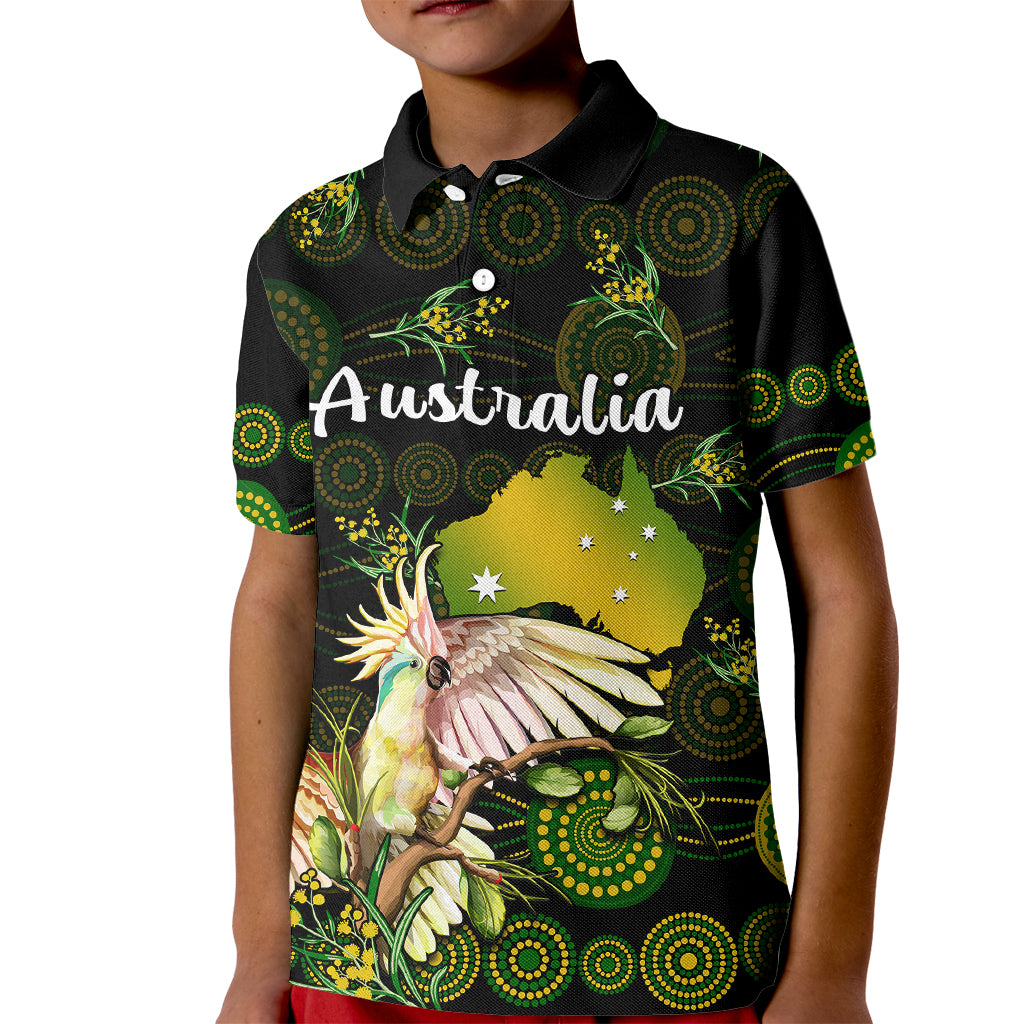 (Custom Personalised) Australia Kid Polo Shirt Golden Wattle Mix Cockatoo And Map - Vibe Hoodie Shop