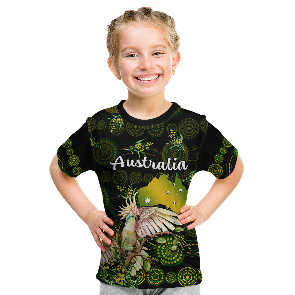 (Custom Personalised) Australia Kid T Shirt Golden Wattle Mix Cockatoo And Map - Vibe Hoodie Shop