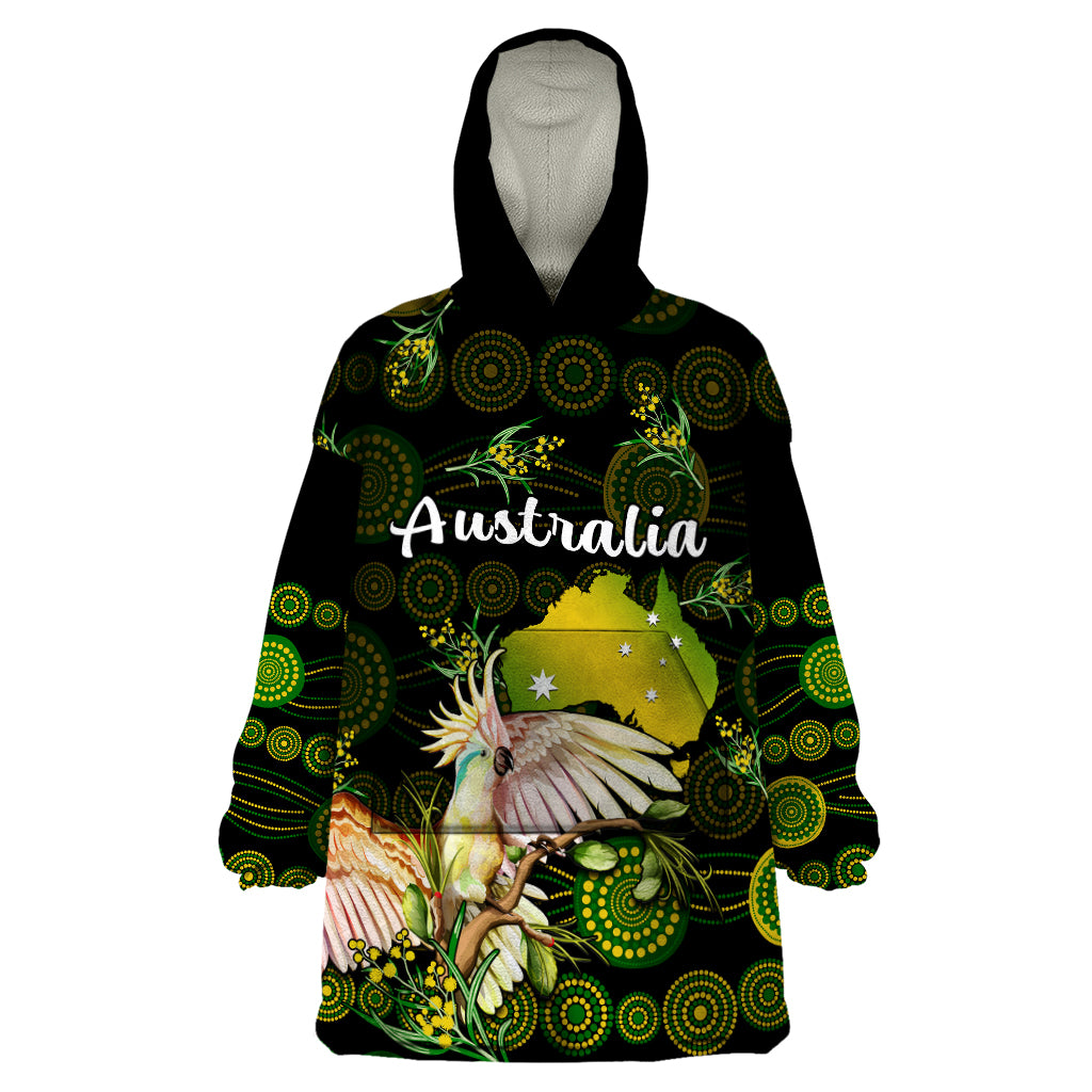 (Custom Personalised) Australia Wearable Blanket Hoodie Golden Wattle Mix Cockatoo And Map - Vibe Hoodie Shop