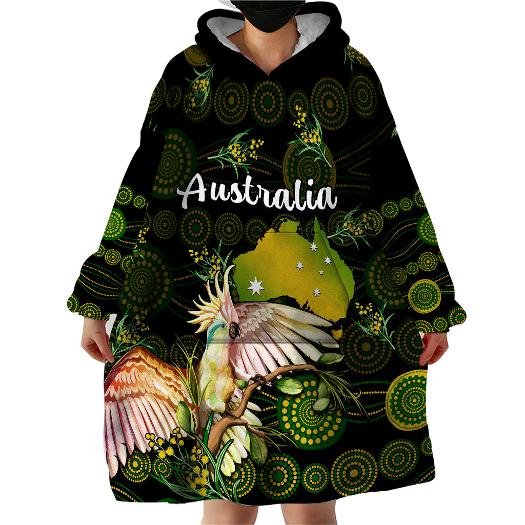 (Custom Personalised) Australia Wearable Blanket Hoodie Golden Wattle Mix Cockatoo And Map - Vibe Hoodie Shop