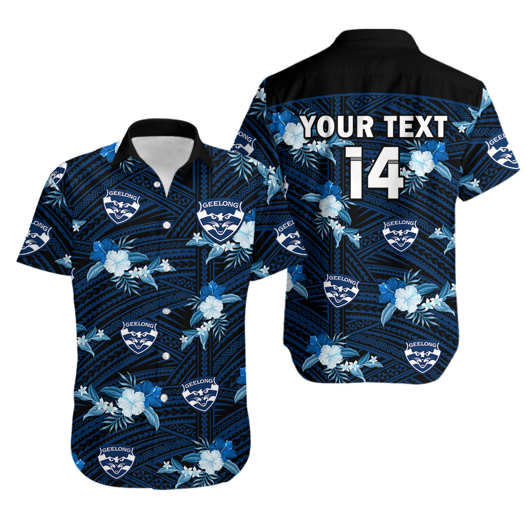 (Custom Text And Number) Geelong Cats Football Hawaiian Shirt Polynesian Tribal Mix Tropical Hawaiian Style - Vibe Hoodie Shop