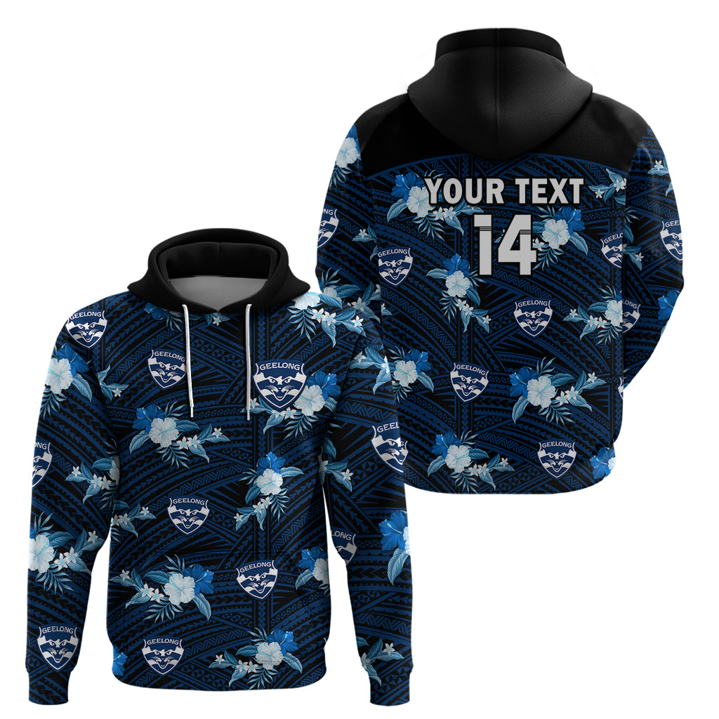 (Custom Text And Number) Geelong Cats Football Hoodie Polynesian Tribal Mix Tropical Hawaiian Style - Vibe Hoodie Shop