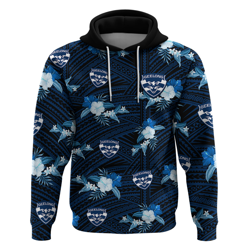 (Custom Text And Number) Geelong Cats Football Hoodie Polynesian Tribal Mix Tropical Hawaiian Style - Vibe Hoodie Shop