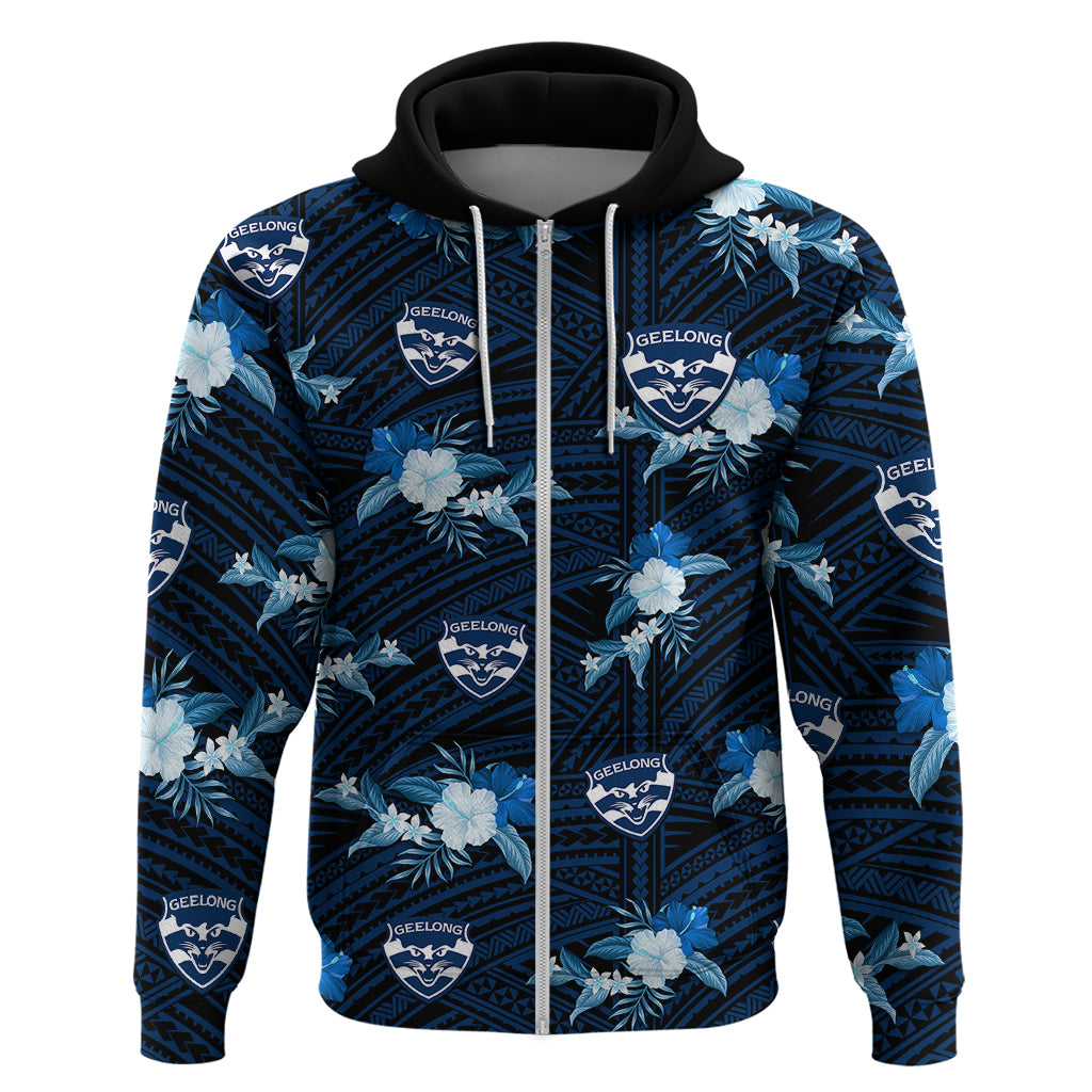 (Custom Text And Number) Geelong Cats Football Hoodie Polynesian Tribal Mix Tropical Hawaiian Style - Vibe Hoodie Shop